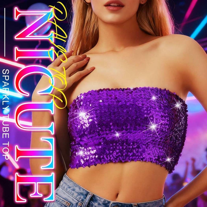 Nicute Sequin Tube Top Sparkly Crop Tops for Women - Image 2